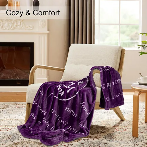 Vista 6 de BESTSWEETIE Manta para el día de la madre, regalos para mamá, esposa, amiga, manta mullida de 50 x 60 pulgadas, color morado