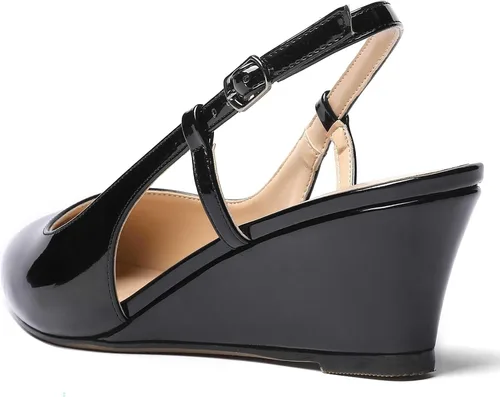 Vista 7 de MODENCOCO Zapatos de tacón bajo de cuña con hebilla y punta puntiaguda con hebilla para mujer de 2 pulgadas
