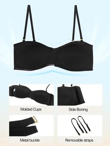 Vista 3 de Ocean Blues Bandeau - Top de natación sin tirantes Negro y blanco