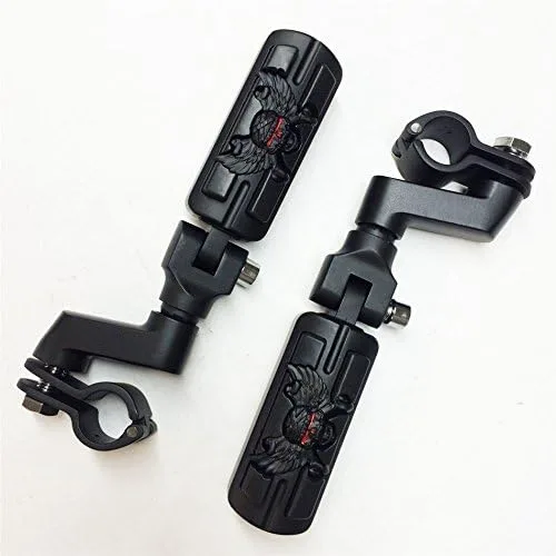 Vista 9 de Forma de zombi de calavera de ala de 1 1/4 "Highway Radical Stiletto 4475 Foot Pegs Abrazaderas para Harley Sportster Touring Cuerpo Negro Goma por
