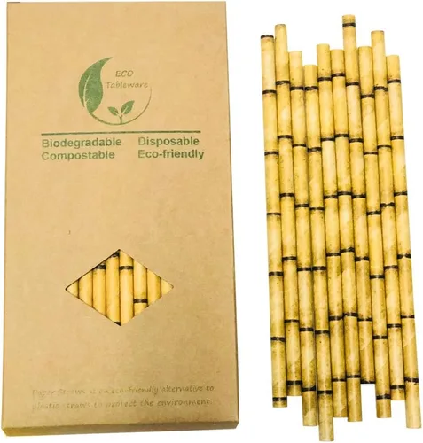 Vista 9 de Pajitas de papel a rayas blancas y negras, 100% biodegradables y compostables pajitas de beber a rayas negras para suministros de fiesta