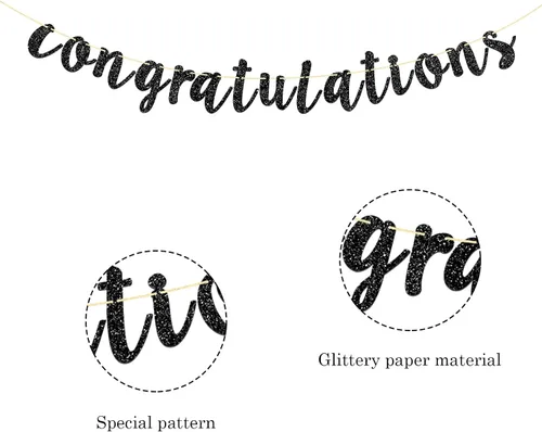 Vista 3 de Cartel de felicitaciones con purpurina negra para bodas, aniversarios, graduaciones, banderines de felicitaciones, suministros de decoración