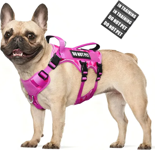 Vista 19 de WINSEE - Arnés para perro a prueba de fugas, arnés Molle de servicio y trabajo con doble asa, chaleco táctico para mascotas con 4 parches