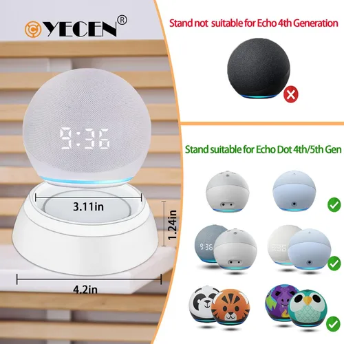 Vista 2 de Soporte de mesa para Echo Dot de 5ª y 4ª generación, soporte de escritorio C YECEN con guía de luz y con gestión de cables integrada, color blanco