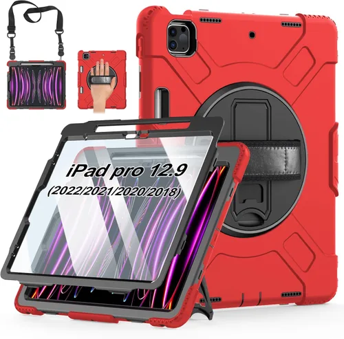 Vista 16 de Funda para iPad Pro de 12.9 2022/2021/2020/2018: Funda para iPad Pro 12.9 6ª/5ª/4ª/3ª generación con protector de pantalla, soporte para lápices