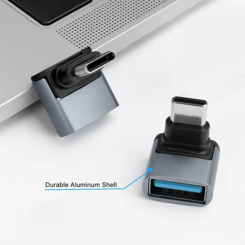 Vista 5 de Adaptador USB C a USB 3.1 OTG de 90 grados (paquete de 2), adaptador USBC tipo C macho a USB hembra, transferencia de datos 10G para smartphone