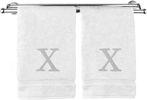 Vista 201 de Toalla de mano monogramada, regalo personalizado, juego de 2 - Toalla bordada con letra de bloque dorada - Extra absorbente 100% algodón turco