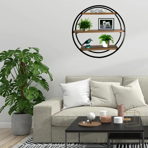 Vista 13 de Admired by Nature, Estantería de almacenamiento colgante de círculo de hierro montado, decoración de pared circular flotante de 3 niveles