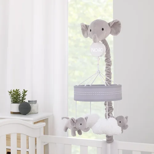Vista 5 de NoJo Peluche elefante gris y blanco Nubes hinchadas Móvil musical
