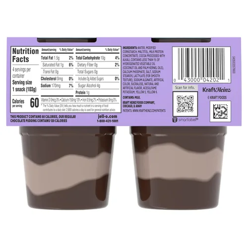 Vista 7 de Jell-O Chocolate Vanilla Swirls con sabor artificial sin azúcar listo para comer, tazas de pudín listas para comer, 4 tazas