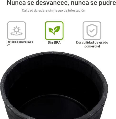 Vista 4 de RTS Companies Home Accents - Maceta de barril de whisky de 24 pulgadas, maceta de polietileno duradero para interiores y exteriores, maceta de Negro