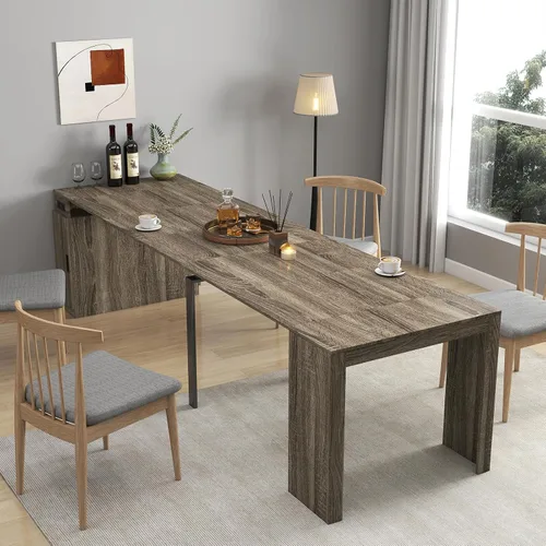 Vista 16 de JOYSOURCE Mesa de comedor extensible para hasta 12 personas de 20 a 119 pulgadas, ajustable, grande, extra larga, rectangular, ahorro de espacio