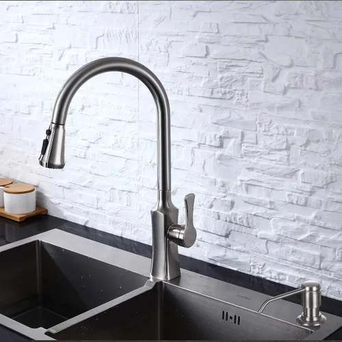 Vista 7 de GAGALIFE Dispensador de jabón para fregadero de cocina (níquel cepillado) y kit de tubo de extensión, cabezal completo de latón, tubo de silicona