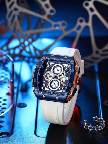 Vista 3 de Relojes cronógrafo de lujo para hombre correa de goma clásico impermeable fecha analógico reloj de cuarzo