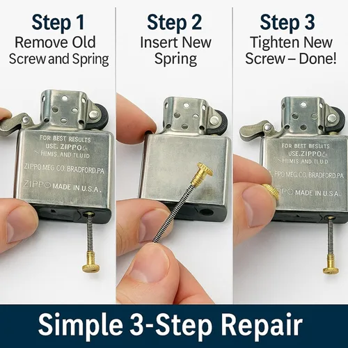 Vista 4 de Kit de reparación de mechero IN SELECT - Partes de repuesto de resorte de pedernal compatibles con mecheros Zippo, piezas de latón duraderas