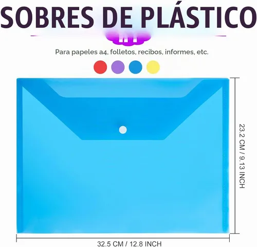 Vista 2 de LEOBRO Carpetas de archivos de plástico para documentos, 4 carpetas de archivos, sobres de plástico de tamaño A4 con cierre a presión, sobres
