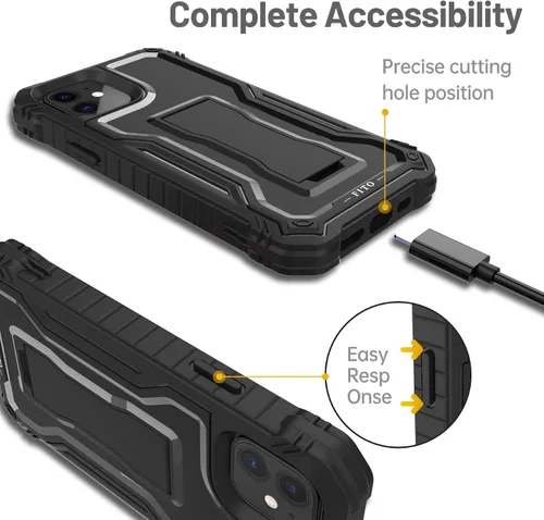Vista 4 de FITO Funda compatible con iPhone 11, doble capa a prueba de golpes, resistente con protector de pantalla para iPhone 11 y iPhone XR de 6.1 pulgadas