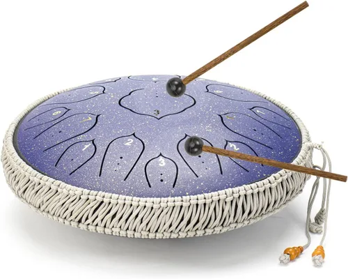 Vista 5 de Tambor de Lengua de Acero - ChunFeng 14 Pulgadas 15 Notas - Tambores de Acero para Adultos - Tambores Handpan con Libro de Música, Mazos de Tambor