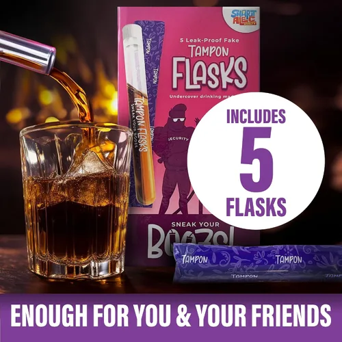 Vista 9 de Tampon Flask – 5 frascos ocultos falsos a prueba de fugas para mujeres Tampón de alcohol – Tubos de alcohol de tampón perfectos para conciertos