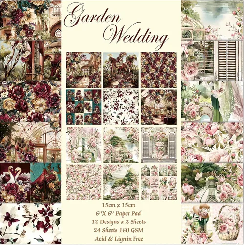 Vista 13 de 24 hojas de 12 diseños de álbumes de recortes, 6 x 6 pulgadas, papel de cartulina para manualidades Decopodge de una sola cara, álbum de recortes