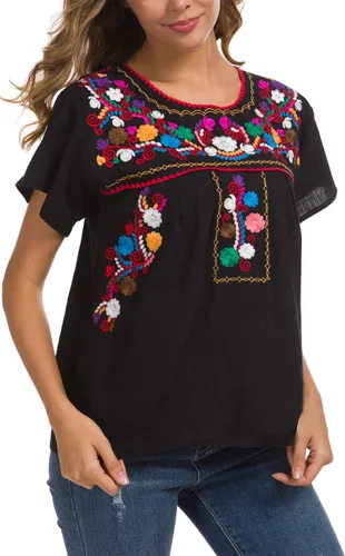 Vista 2 de YZXDORWJ - Cómoda blusa mexicana bordada de verano y sin mangas para mujer