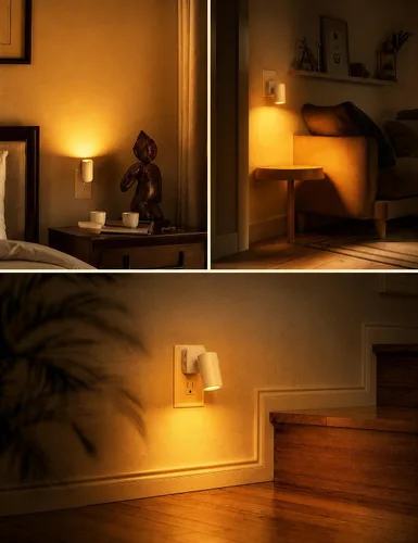 Vista 5 de L LOHAS LED Luces nocturnas enchufables a la pared, [paquete de 2] focos de pared para interiores con sensor de luz, luces nocturnas ámbar