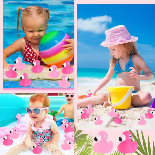Vista 5 de Jerify 48 piezas de pato de goma flamenco a granel rosa para niños, patos flotantes de verano para playa, patos de goma para baby shower, regalos