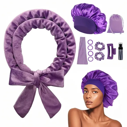 Vista 8 de Rizos sin Calor con Diadema para la Noche, 70'' Rizadores de Cabello sin Calor para Cabello Mediano a Largo, Negro