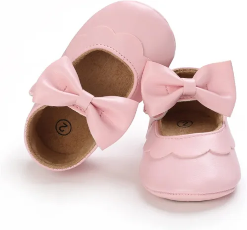 Vista 5 de myppgg Zapatos planos Mary Jane para bebé niña, con lazo brillante, vestido de princesa, zapatos de cuna antideslizantes para niños pequeños que