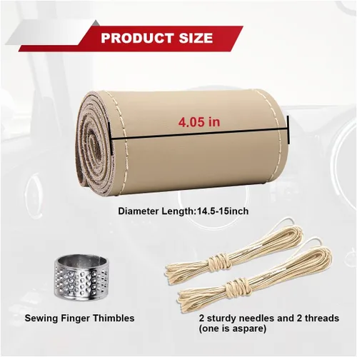 Vista 2 de ZIMISI Funda para Volante de Cuero Genuino, Envoltura de Costura Antideslizante y Transpirable para Coche, Costura DIY con Hilo y Aguja, Funda