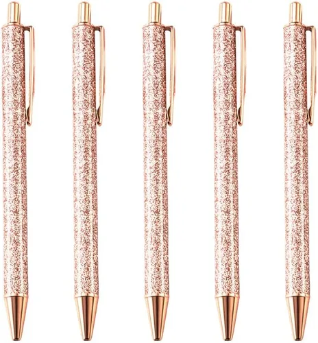 Vista 11 de Bolígrafo de punta media de 0.039 pulgadas con lentejuelas y purpurina de cristal, bolígrafos de metal retráctiles para la escuela, oficina, Pink