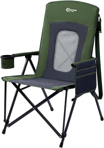 Vista 11 de PORTAL Silla de camping plegable extra grande con respaldo alto, sillas de césped portátiles para adultos, deportes al aire libre con apoyabrazos