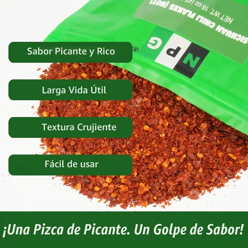Vista 4 de NPG Copos de chile Sichuan de 16 onzas, copos de pimiento rojo triturado