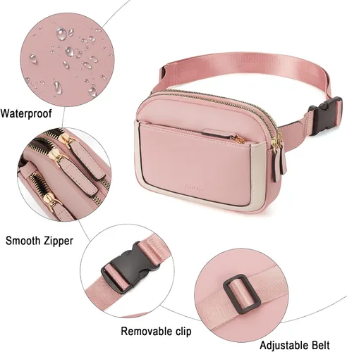 Vista 5 de CLUCI Riñonera para Mujer, Mini Bolsa Cruzada de Cintura Everywhere con Correa Ajustable, Riñonera de Cuero Vegano para Mujer