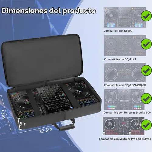 Vista 2 de Funda para controlador de DJ compatible con DDJ FLX4/400/REV1 Numark Party Mix 2/Mixtrack Platinum FX, mochila de DJ acolchada con correa de hombro