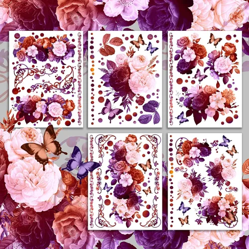 Vista 3 de HANATABA - Paquete de papel (15 hojas de 8 x 11 pulgadas), diseño de flores nocturnas y mariposas HANATABA vintage Art Deco para manualidades