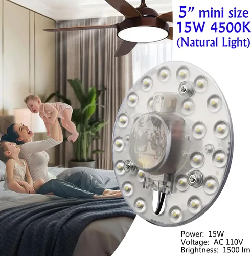 Vista 2 de Kit de luz LED de 15 W de repuesto para ventilador de techo de montaje empotrado, panel de tablero de reequipamiento del motor LED, 4500K