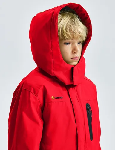 Vista 5 de GEMYSE Chaqueta de esquí impermeable con capucha para niño con forro polar resistente al viento chaqueta de invierno