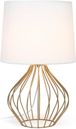 Vista 2 de Simple Designs LT2086-WOC Lámpara de mesita de noche ahuecada con cable geométrico, base de cobre con pantalla blanca