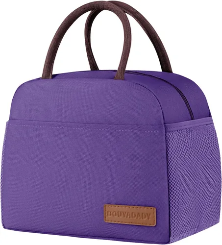 Vista 14 de douyadady Bolsa de almuerzo para mujeres/hombres, fiambrera mujeres/hombres (azul bebé+rayas blancas) Espacioso, ligero, impermeable, resistente