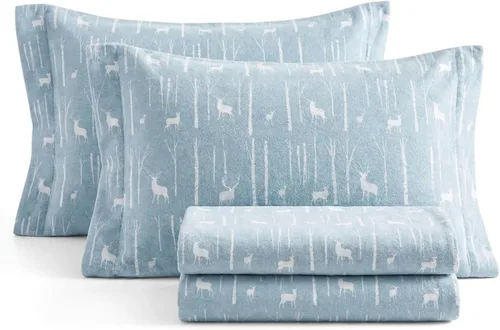 Vista 6 de Eddie Bauer - Sábanas individuales, juego de ropa de cama de franela de algodón, cepillada para mayor suavidad, decoración acogedora para el hogar
