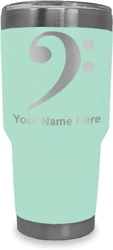 Vista 13 de LaserGram Vaso aislado al vacío de 20 onzas, clave de bajo, grabado personalizado incluido (negro) Engraved Gift for Musician, Vacuum Insulated