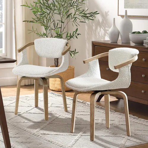 Vista 15 de Zouron Silla de escritorio sin ruedas, moderna silla de oficina de madera, silla de cuero sintético con brazo para sala de estar, dormitorio