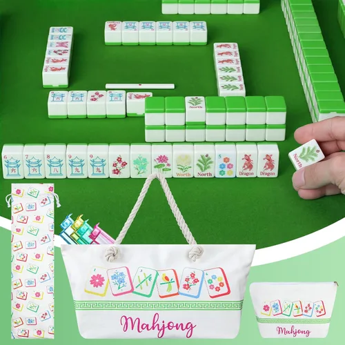 Vista 6 de Ceenna American Mahjong Set Completo 160 Piezas, Espalda Verde