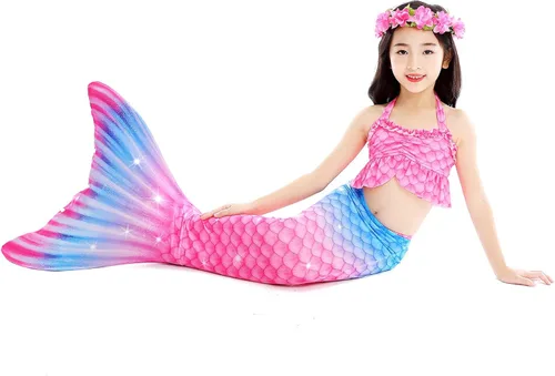 Vista 6 de PURFEEL Disfraz de sirena para niñas 4 piezas para niños