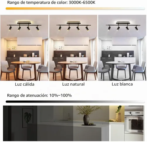 Vista 3 de Jaycomey Lámpara LED de 4 luces con control remoto, focos de luz de techo regulables de 41 W, ajustable de 3000 K-6500 K, moderna lámpara de techo