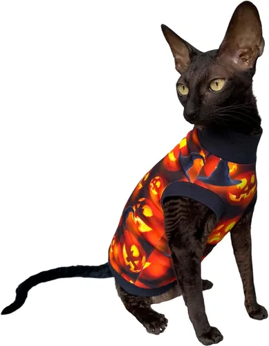 Vista 8 de Camiseta de pana de gato para Sphynx y gatos desnudos, mono de gato, traje de gato, ropa de gato, abrigo de gato, gatito bebé Grow (XS, azul)