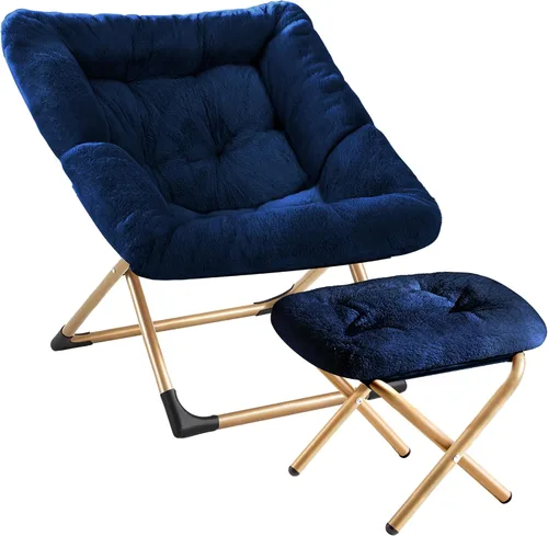 Vista 11 de Youtanic Comfy - Silla tipo platillo de gran tamaño, silla de lectura de piel sintética suave para adultos, marco de metal XL estable y almohadilla