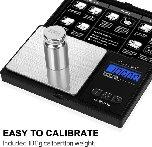 Vista 3 de Fuzion - Báscula de gramos, báscula de bolsillo con precisión de 0.01 gramos, báscula digital pequeña de 200g para alimentos, joyería, hierbas