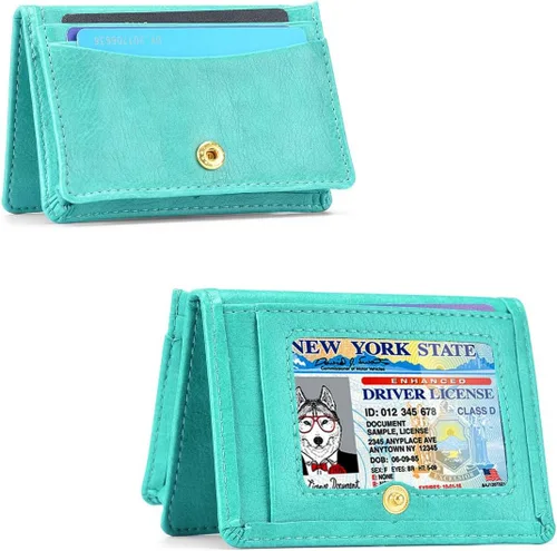 Vista 3 de XEYOU Funda para tarjetas de crédito, tarjetero para tarjetas de crédito, pequeña cartera de bolsillo frontal para mujer, Verde, Moderno